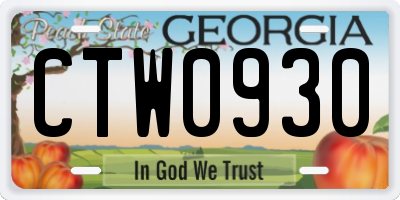 GA license plate CTW0930