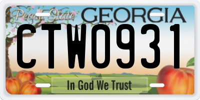 GA license plate CTW0931