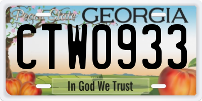 GA license plate CTW0933