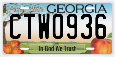 GA license plate CTW0936