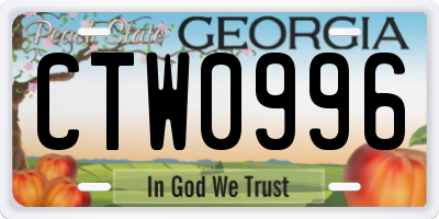 GA license plate CTW0996