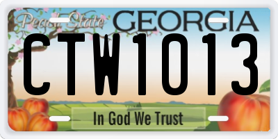 GA license plate CTW1013