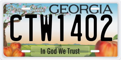 GA license plate CTW1402