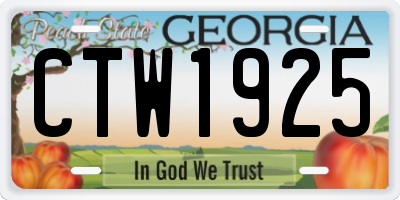GA license plate CTW1925