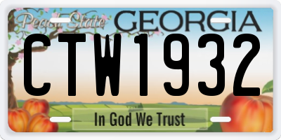 GA license plate CTW1932