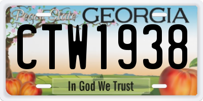 GA license plate CTW1938