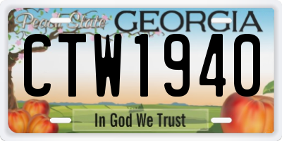 GA license plate CTW1940