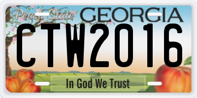 GA license plate CTW2016