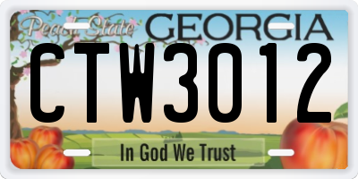 GA license plate CTW3012