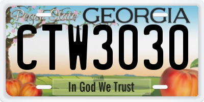 GA license plate CTW3030