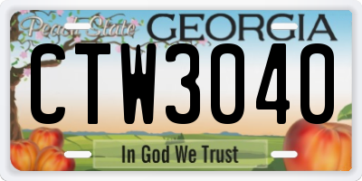 GA license plate CTW3040