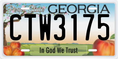 GA license plate CTW3175