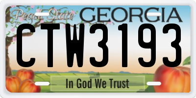 GA license plate CTW3193