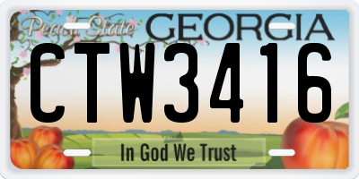 GA license plate CTW3416