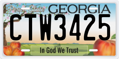 GA license plate CTW3425