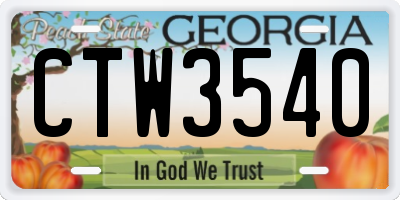 GA license plate CTW3540