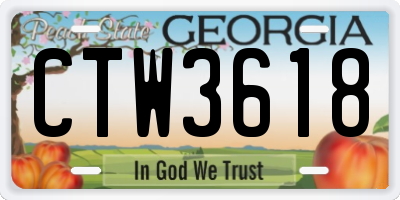 GA license plate CTW3618