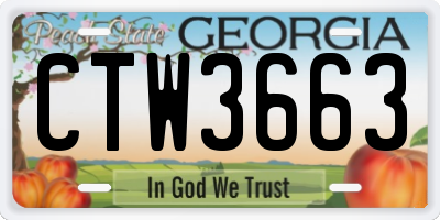 GA license plate CTW3663