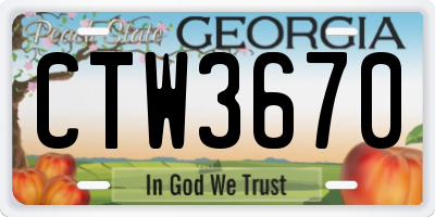 GA license plate CTW3670