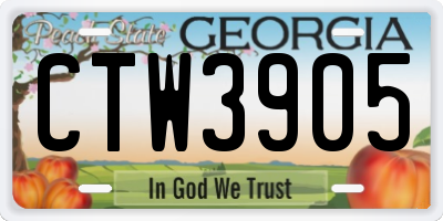 GA license plate CTW3905