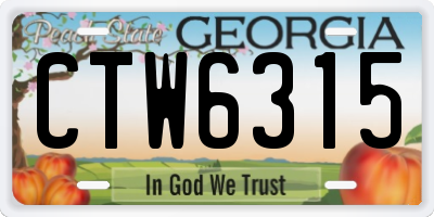 GA license plate CTW6315