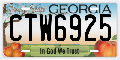 GA license plate CTW6925