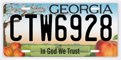 GA license plate CTW6928