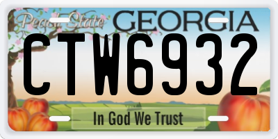 GA license plate CTW6932