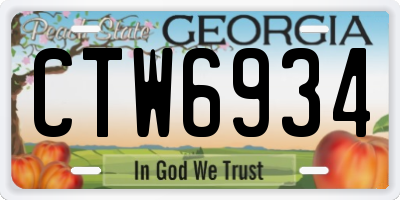 GA license plate CTW6934
