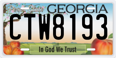 GA license plate CTW8193