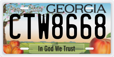 GA license plate CTW8668