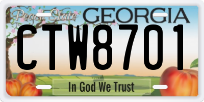 GA license plate CTW8701