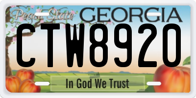 GA license plate CTW8920