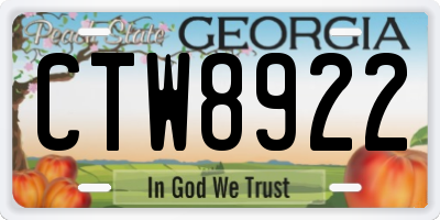 GA license plate CTW8922