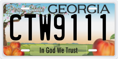 GA license plate CTW9111