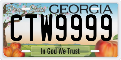 GA license plate CTW9999