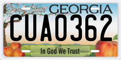 GA license plate CUA0362