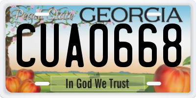 GA license plate CUA0668