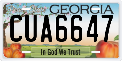 GA license plate CUA6647