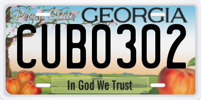 GA license plate CUB0302