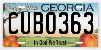 GA license plate CUB0363