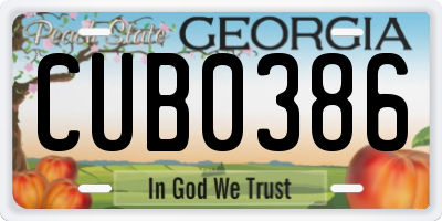 GA license plate CUB0386