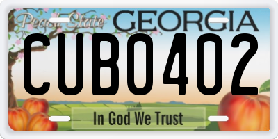 GA license plate CUB0402