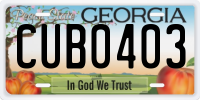 GA license plate CUB0403