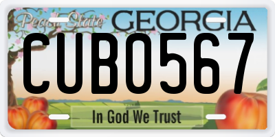 GA license plate CUB0567