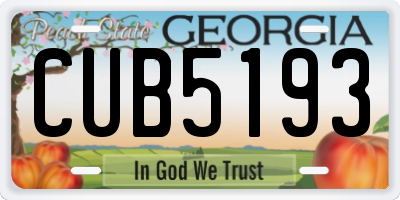 GA license plate CUB5193