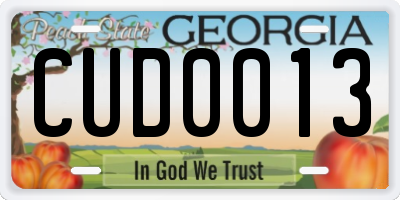 GA license plate CUD0013