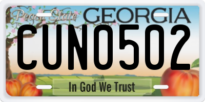 GA license plate CUN0502