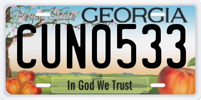 GA license plate CUN0533