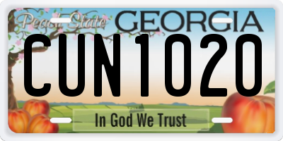 GA license plate CUN1020